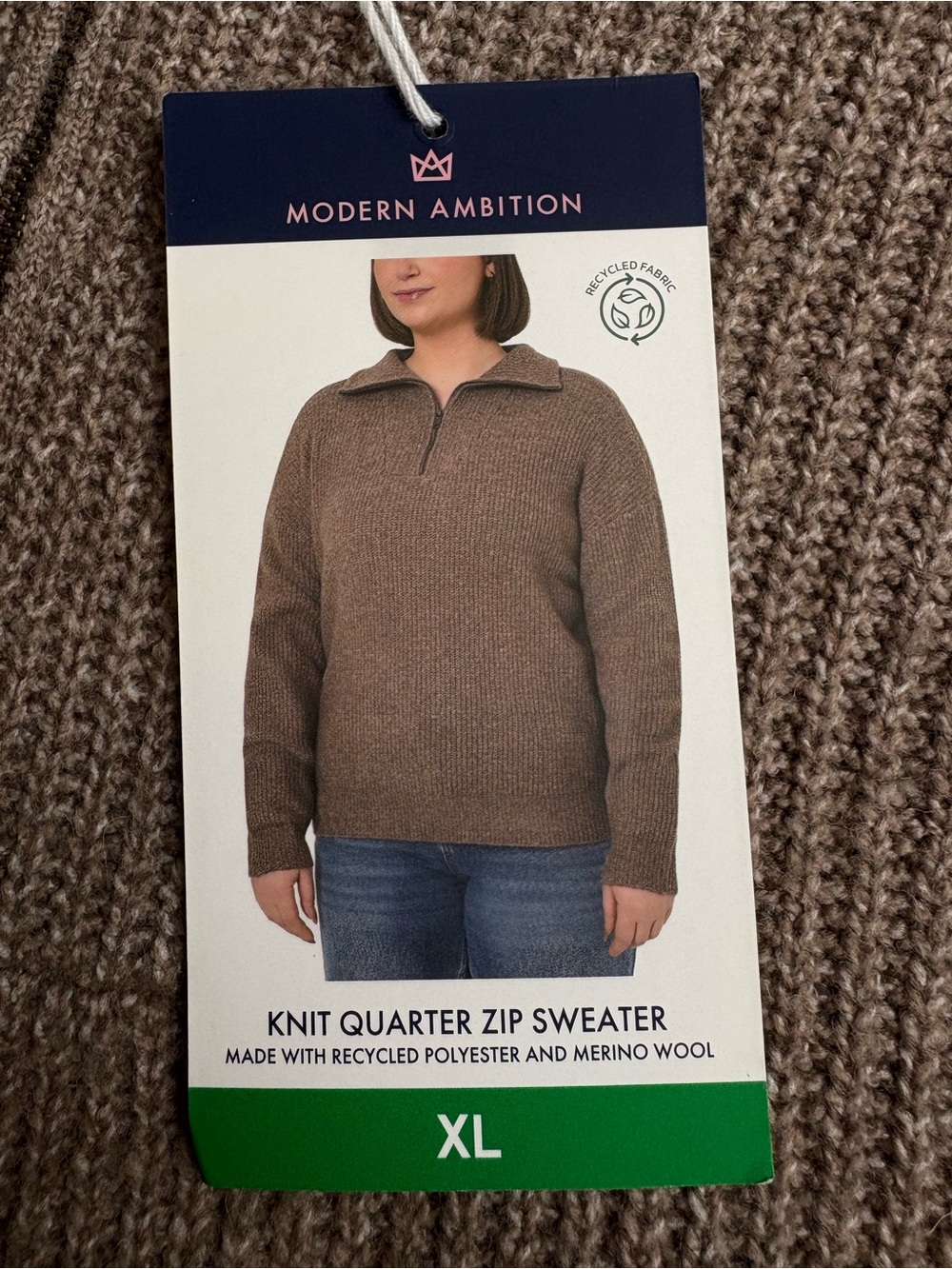 Modern Ambition Brown Knit Quarter Zip Sweater